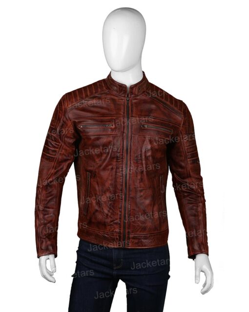 Mens Brown Stylish Cafe Racer Jacket