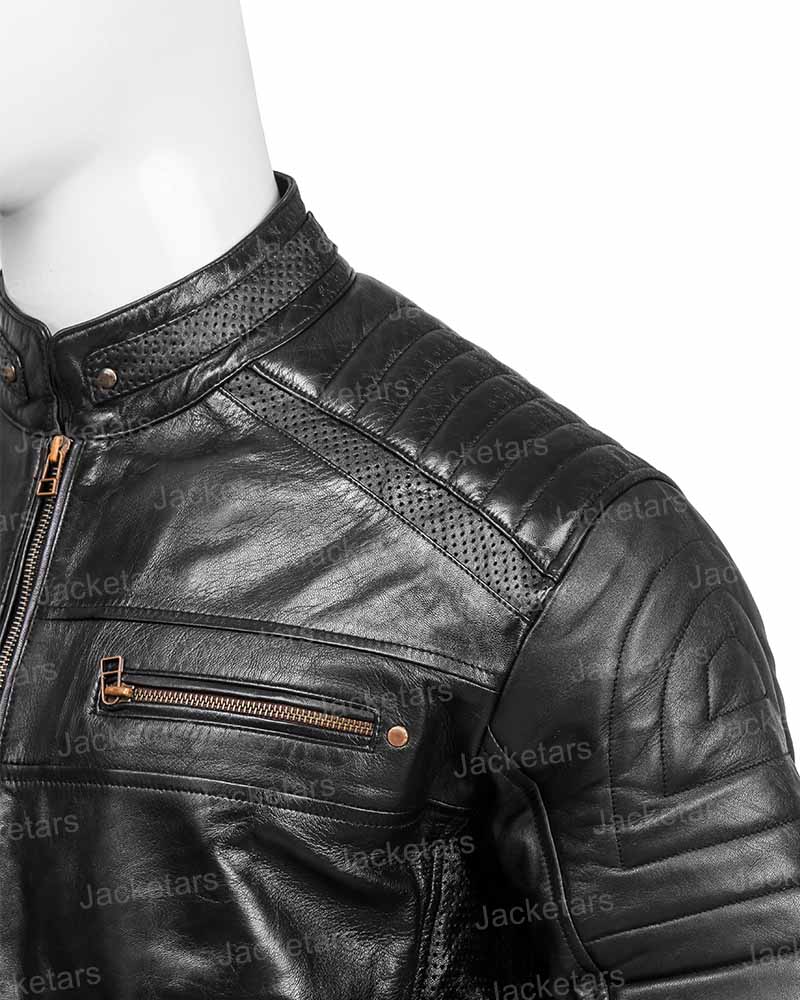 MAN BLACK CASUAL STYLE TRUCKER REAL COWHIDE LEATHER JACKETS SMALL TO 3XL