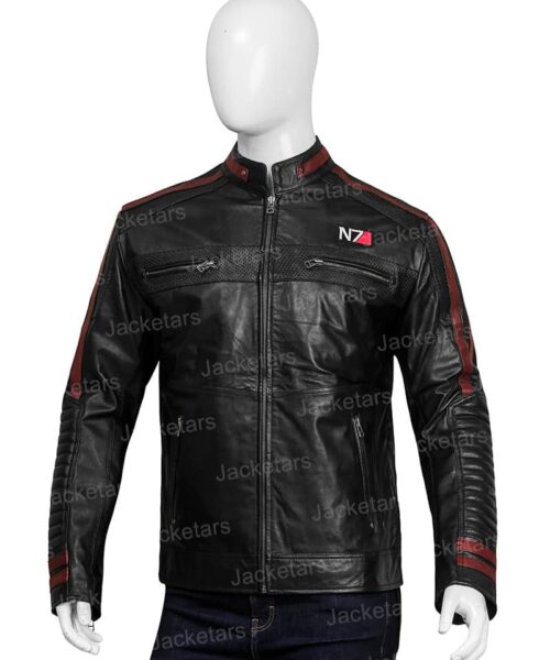 Men N7 Mass Effect 3 Cafe Racer Biker's Leather Jacket