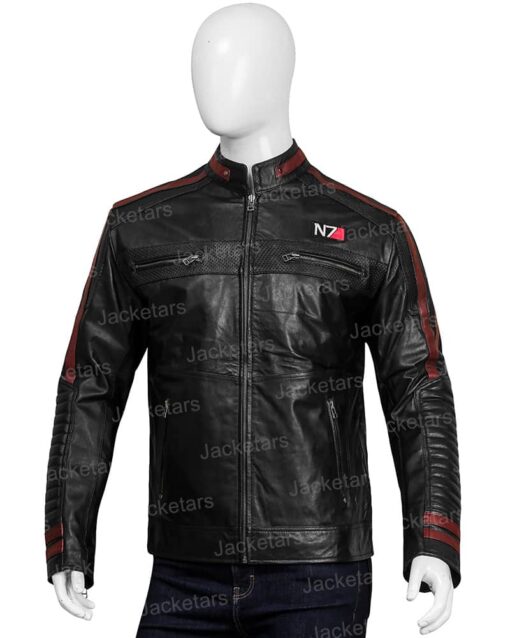 Men N7 Mass Effect 3 Cafe Racer Biker's Leather Jacket