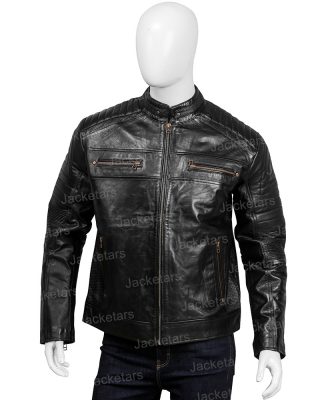 Mens Black Johnson Leather Cafe Racer Jacket