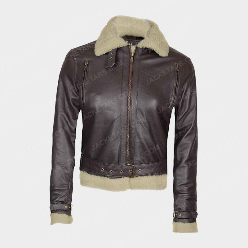Women Brown Faux Shearling Jacket Womens Shearling Jacket
