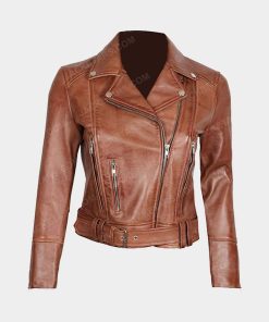 Womens Brown Decrum Leather Jacket