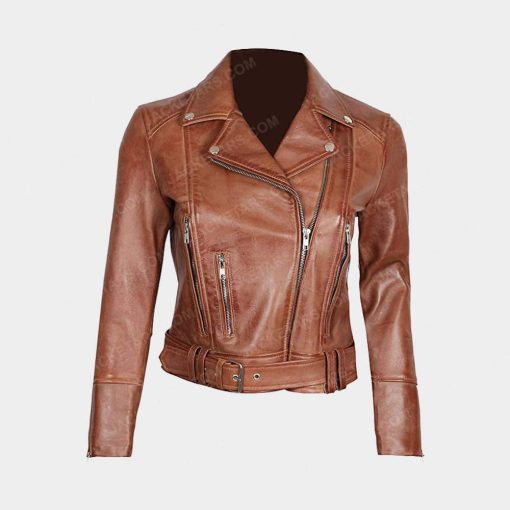Womens Brown Decrum Leather Jacket