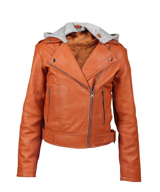 Womens Orange Olivia Leather Jacket