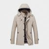 Hooded Multi Pockets Single Breasted Zip Up Off White Coat