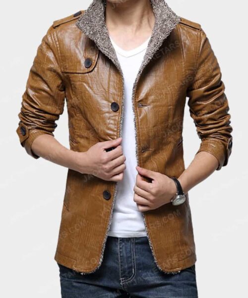 Mens Classic Motorcycle Biker Brown Leather Jacket