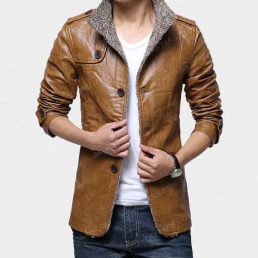 Mens Classic Motorcycle Biker Brown Leather Jacket