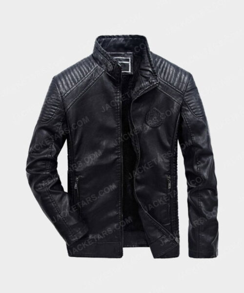 Men Motorcycle Biker Black Leather Jacket