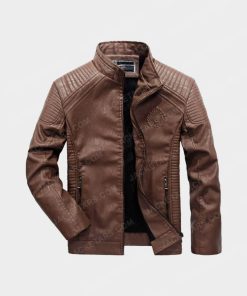 Men Motorcycle Biker Brown Leather Jacket