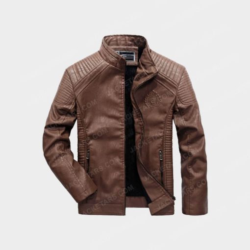 Men Motorcycle Biker Brown Leather Jacket