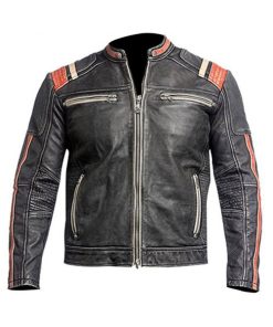 Muscular Mens Cafe Racer Motorcycle Leather Jacket