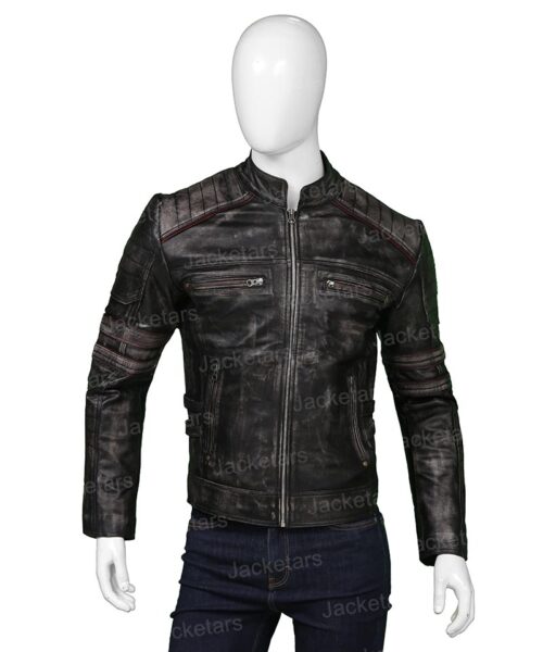 Mens Distressed Cafe Racer Jacket