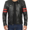 Mens Retro Cafe Racer Black Leather Jacket7