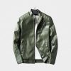 Men New Autumn and Winter Green Leather Jacket