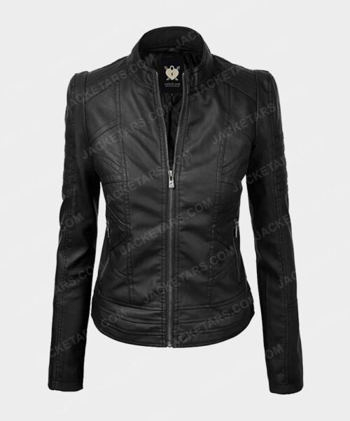 Womens Biker Black Leather Jacket