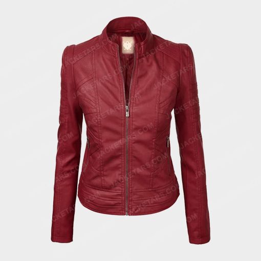 Womens Biker Red Leather Jacket