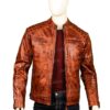 Men Brown Shoulder Design Leather Jacket