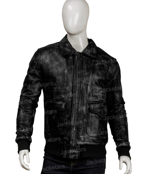 Men Distressed Black Leather Jacket