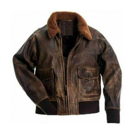 Mens Aviator Shearling Brown Leather Jacket | Fur Jackets - Jacketars