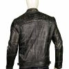 Men Distressed Shoulder Design Black Leather Jacket