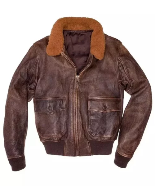 Mens Aviator G-1 Flight Distressed Brown Leather Bomber Jacket