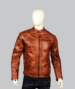 Mens Brown Shoulder Design Leather Jacket