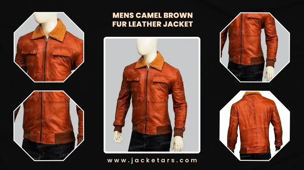 Mens Camel Brown Fur Leather Jacket