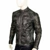Mens Distressed Shoulder Design Leather Jacket