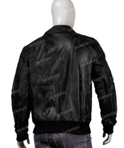 Mens Real Sheepskin Black Leather Bomber Jacket