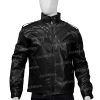 Mens Shoulder Design Black Cafe Racer Jacket