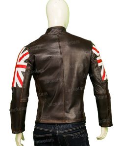 United Kingdom Flag Cafe Racer Brown Leather Jacket