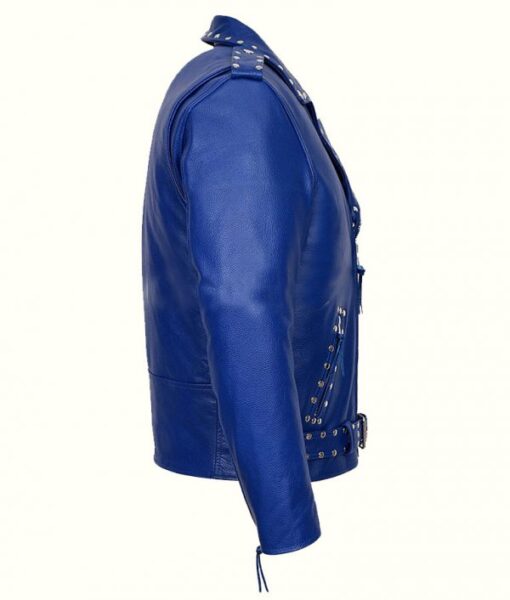 Blue Studded Biker Jacket