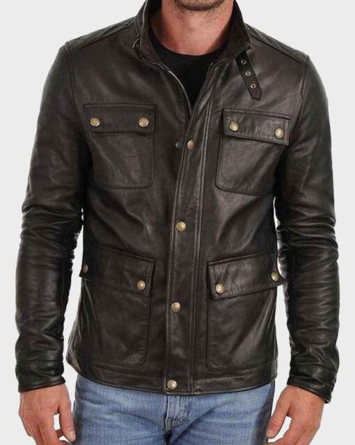 Mens Four Pocket Café Racer Black Jacket