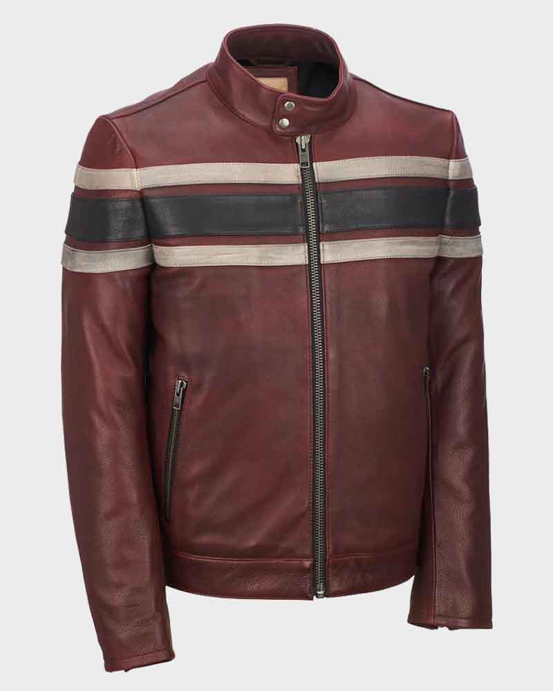 Mens Retro Red Waxed Vintage Jacket | Mens Red Leather Jacket