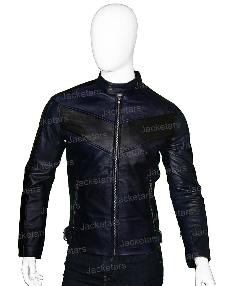 navy blue biker jacket