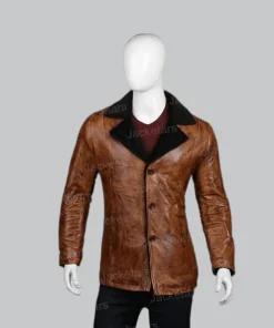 Mens Distressed Brown Fur Leather Coat