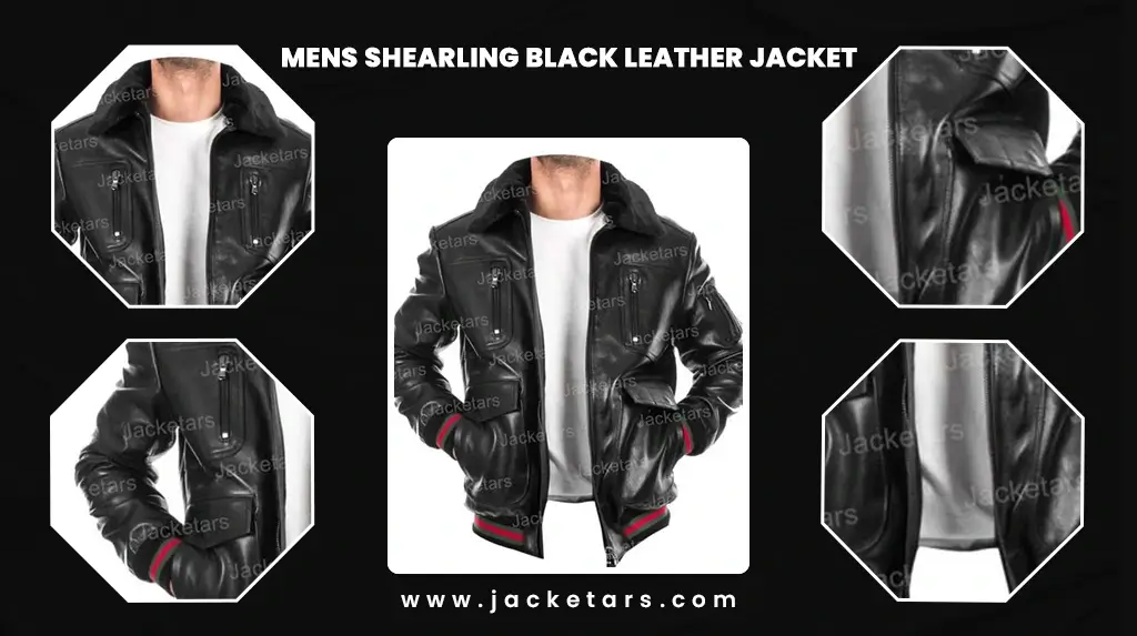 Mens Shearling Black Leather Jacket