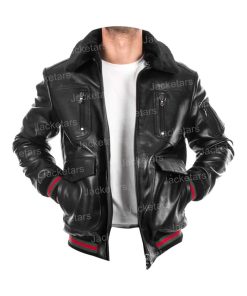 Mens Shearling Black Leather Jacket