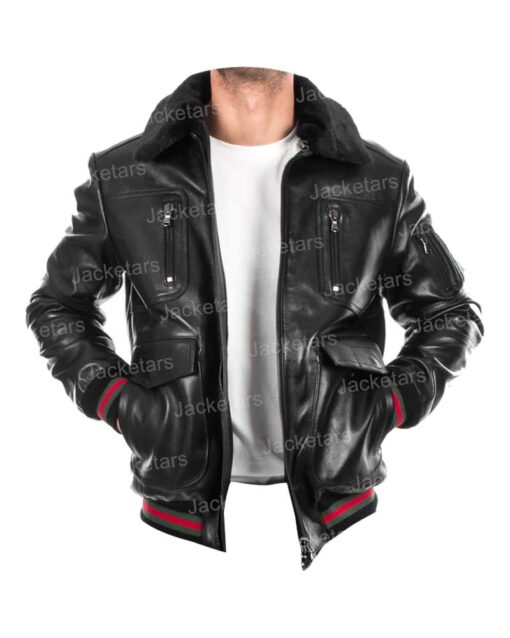 Mens Shearling Black Leather Jacket