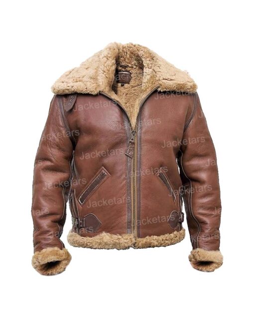 Mens Shearling Bomber Brown Leather Jacket - Jacketars