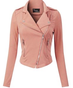 peach colour leather jacket