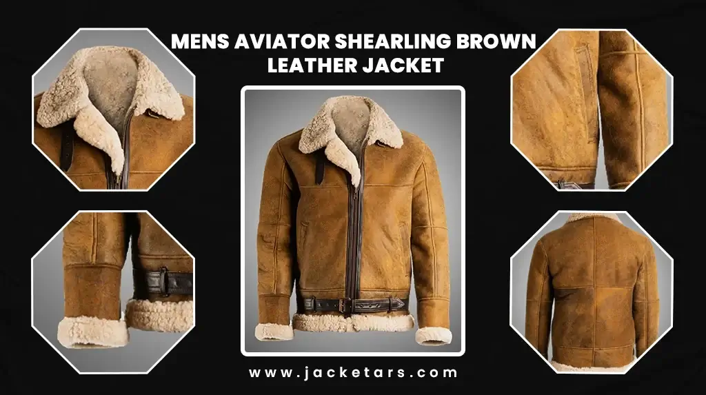 Mens Aviator Shearling Brown Leather Jacket