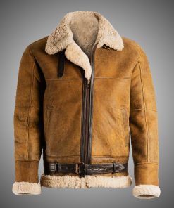 Mens Aviator Shearling Brown Leather Jacket