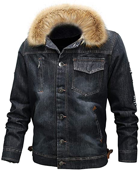 Mens Casual Denim Shearling Jacket