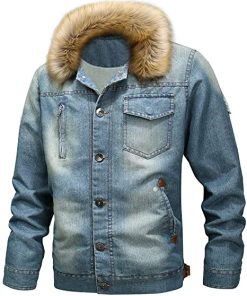 Mens Casual Shearling Denim Jacket