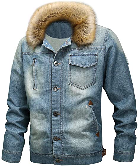 Mens Casual Shearling Denim Jacket
