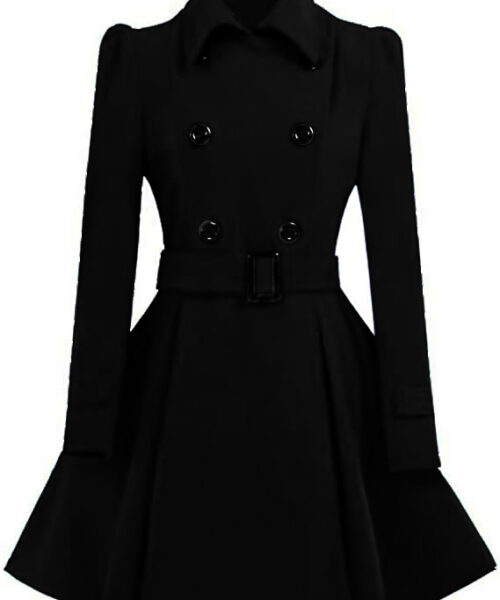 Women Double Breasted Swing Black Pea Coat