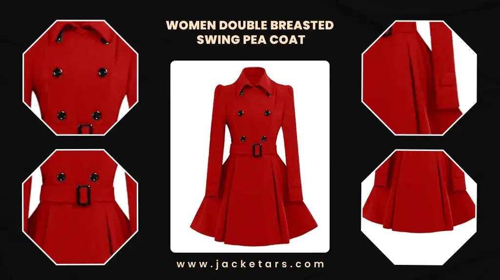Women Double Breasted Swing Pea Coat
