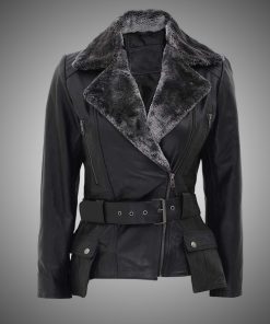 Jacketars Women Textured Leather Peacoat